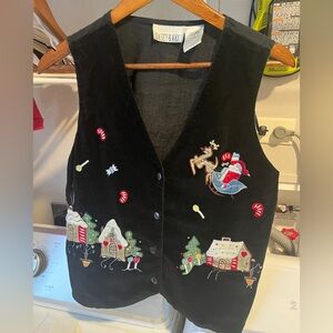 Vintage Black Christmas Vest 80s 90s women’s size medium